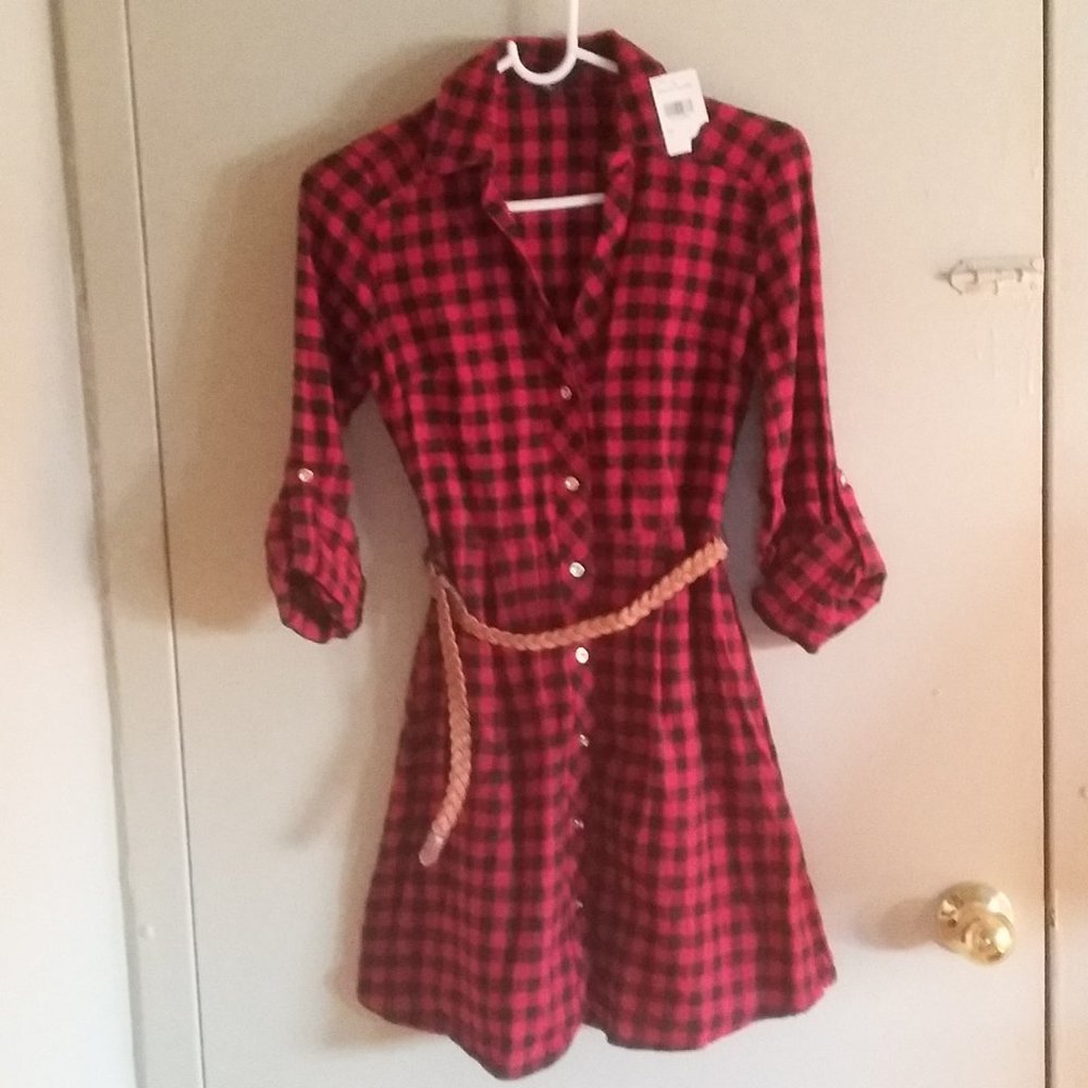 New Look Flannel Plaid Belted Dress